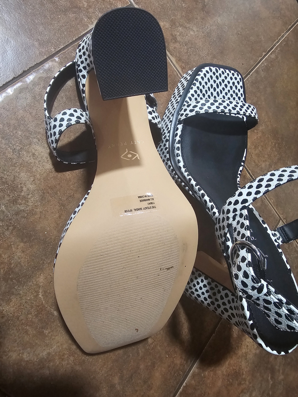 Katy Perry Collections Black & White Polka Dot Strappy Sandals - Picture 3 of 3